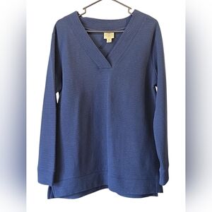 St. John's Bay Navy Blue v- Neck Sweater Cotton Blend Tunic Style Size M